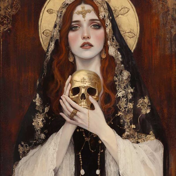 Mary-Magdalene with gold skull